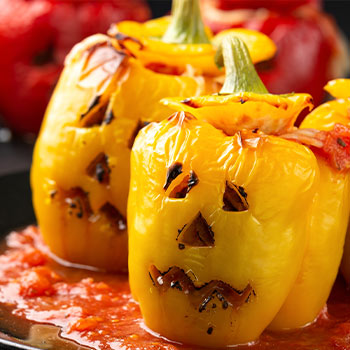 Halloween recipes Stuffed Jack o lantern Peppers